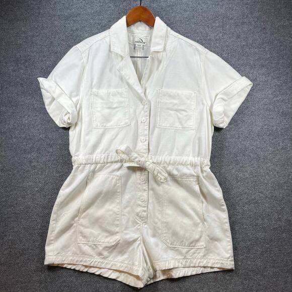 Jordache Romper Women's Medium White Patch Pockets Elastic Waist Collared - Picture 1 of 12
